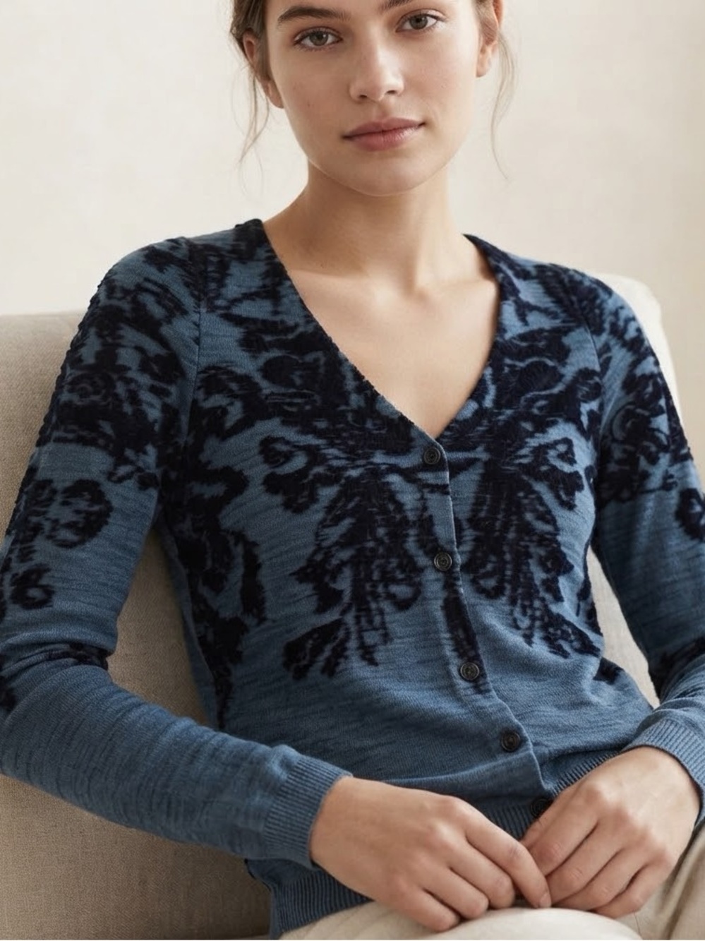 Anthropologie Moth Heathered Blue Cardigan Sweater Size XXS